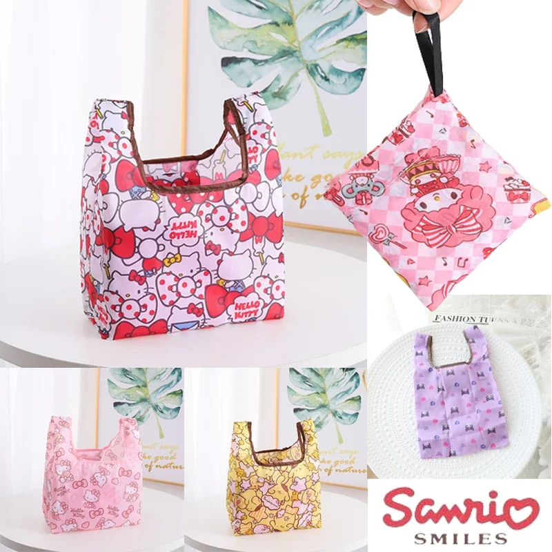 Sanrio Hello Kitty Tote Cartoon Anime Foldable Shopping Bag Reusable Storage Pouch Large Capacity Handbag Cute Eco Grocery Bags