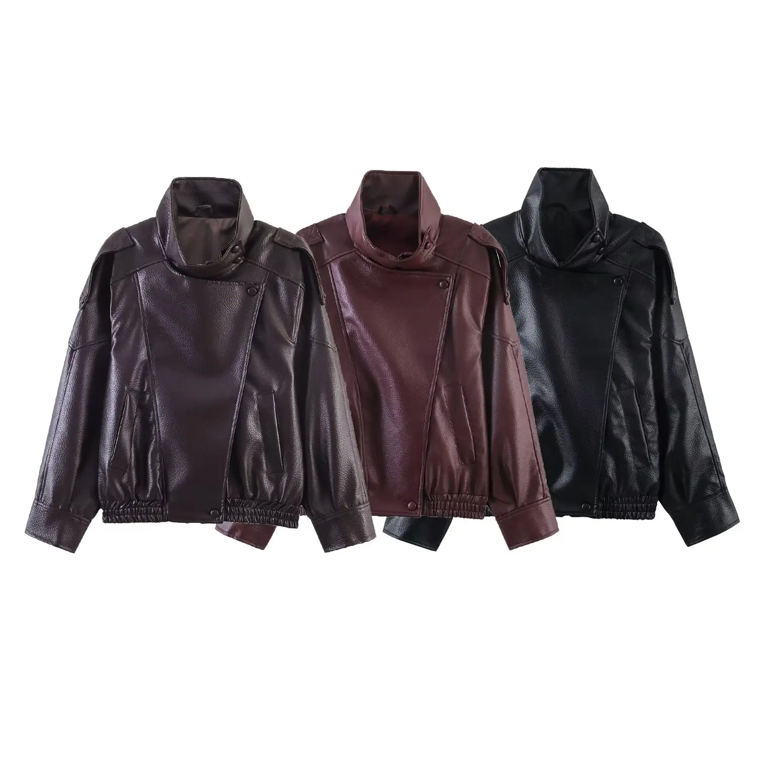 

Fashionable High-Quality Zipper Three-Color Leather Jacket Women's Premium PU Leather Short Coat Stylish Small Fragrance Style