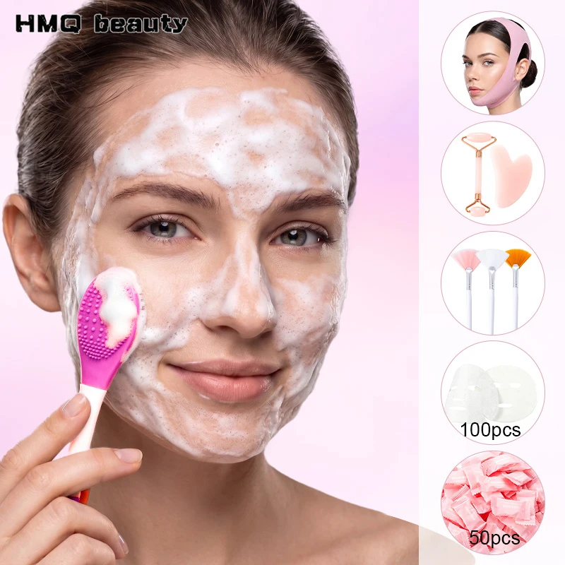 Face Skincare Set Silicone Facial Applicator Brush V Shaper Face Lifting Anti Wrinkle Strap Band Facial Skincare Beauty Supplies