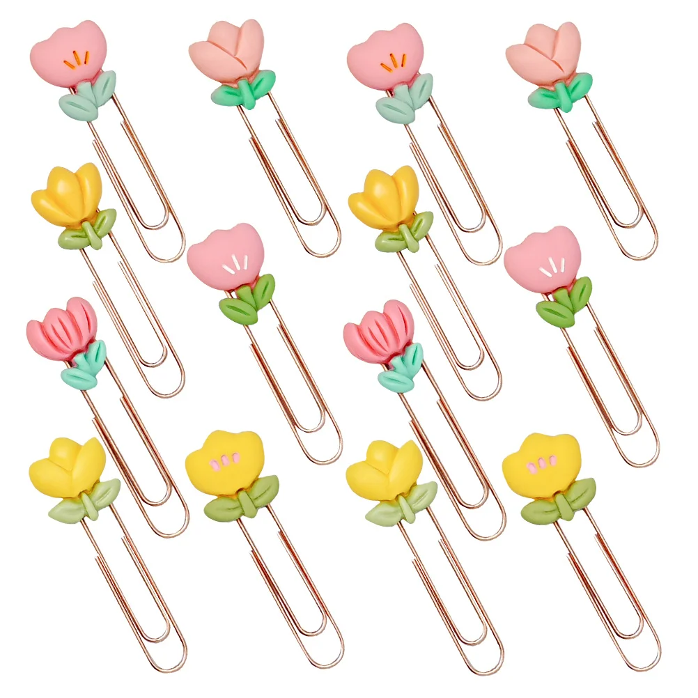

14Pcs Metal Flower Shaped Paper Clips Bookmarks Cute Aesthetic Office Supplies Small Document Clamps for Planners Journals