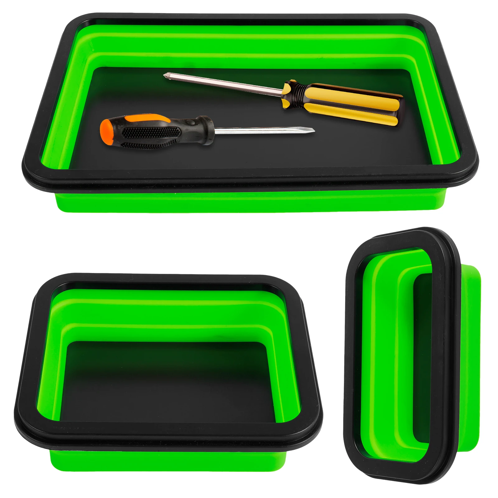 3Pcs Square Silicone Foldable Magnetic Parts Tray Collapsible Suction Bowls Storage Holder Screw Bowl Tool Part Storage Box