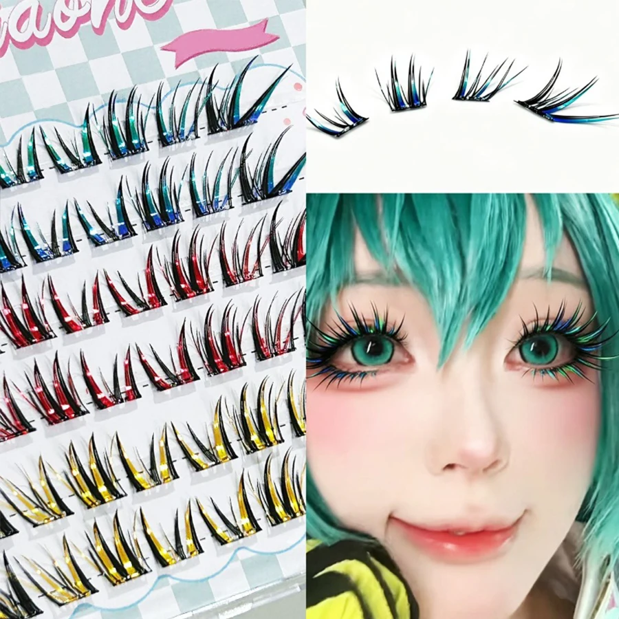 MIXIAOHE schräge bunte Manga-Wimpern, nach oben gerichtet, verlängert, zart, leicht, langlebig, kein Anheben erforderlich, für Anime-Make-up.