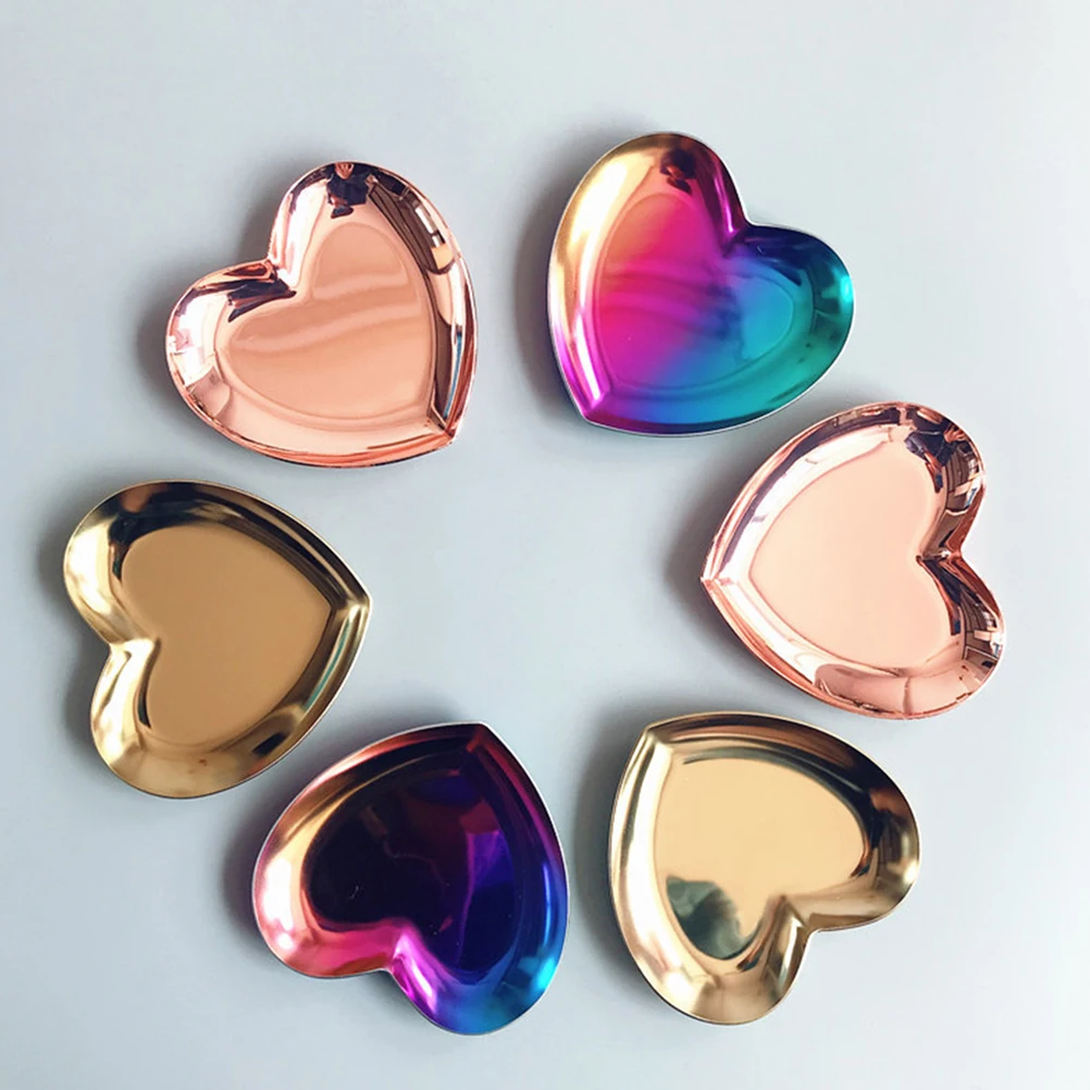 

3 Pcs Jewelry Tray Heart Bowl Decor Golden Item Plate Trinket for Women Earrings Storage Ornamnet Metal Dish Mini