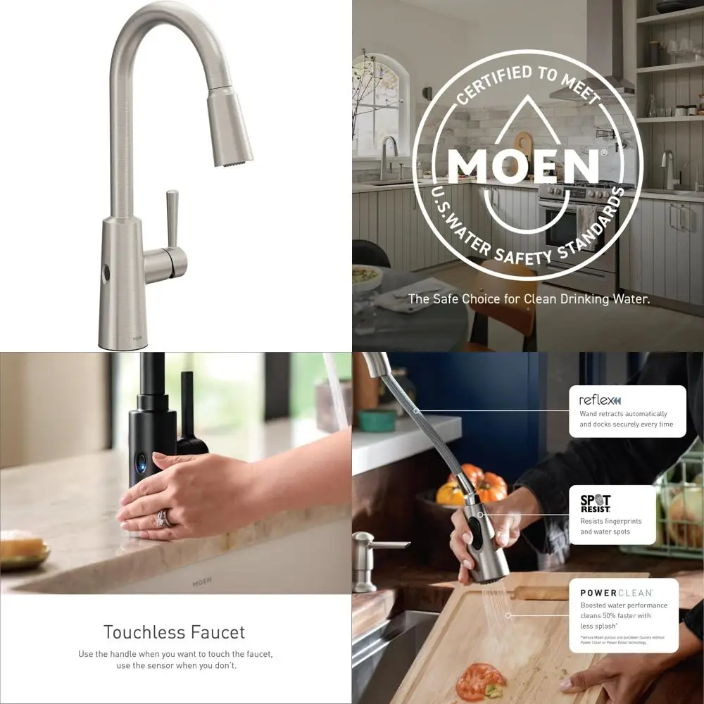 

Moen Riley Touchless Sensor Kitchen Faucet with Pull-Down Handle, Spot Resist Stainless, Model 7402EWSRS