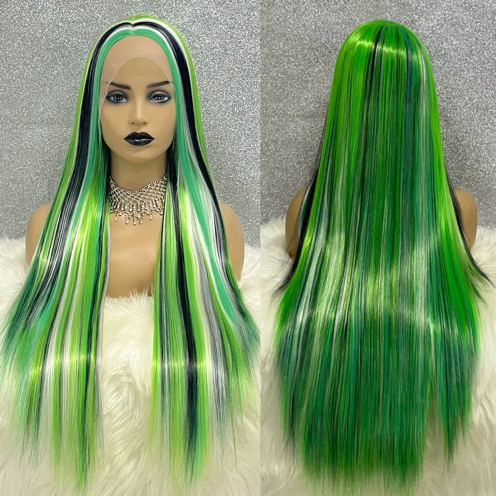 

Drag Queen Synthetic Transparent Lace Front Wig Green Colorful Lace Wig Long Straight Drag Queen Cosplay Wigs For Black Women