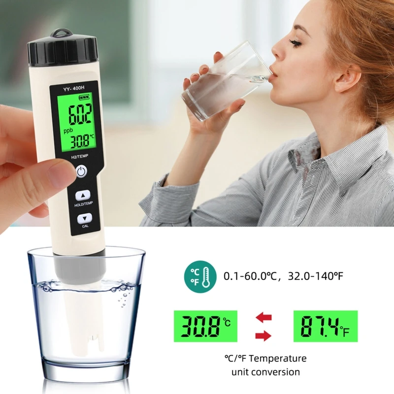 Hydrogen-Rich H2 Meter with Backlight High Precision Hydrogen Meter IP67 Waterproof Hydrogen Meter for Drinking Water