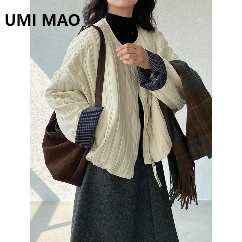

UMI MAO Korean Style Lightweight Cotton Jacket Women Color-Block Versatile Short Casual Winter Jacket Cotton Coat Autumn