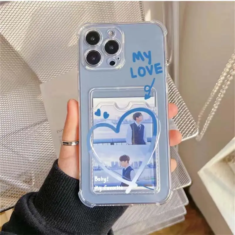 Love Heart Case For Samsung Galay S24 Ultra S22 Plus S23 S21 FE S23FE M33 M53 M54 Soft Clear Shockproof Card Holder Slot Cover