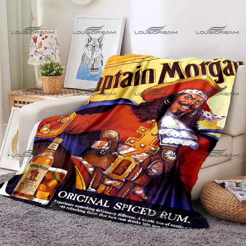 Classic Rum Pattern Decorative Blanket Captain Morgan Flannel Thin Blanket Portable Home Travel Office Blanket