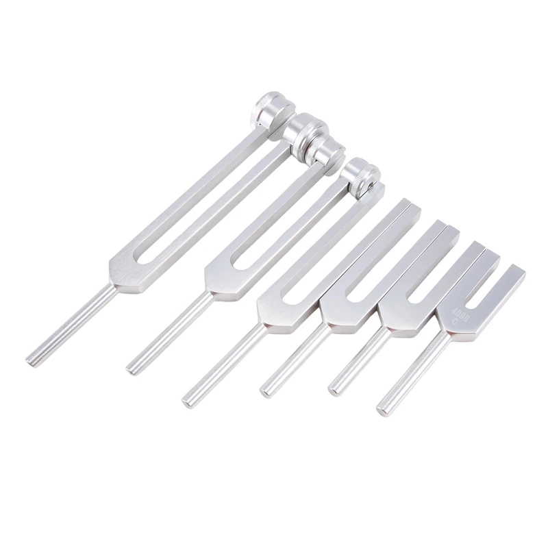 6Pcs 128Hz 256Hz 512Hz 1024Hz 2048Hz 4096Hz Tuning Fork Set Kit For Tuning Fork Kit Healing Sound Vibration Tool Set Kit Silver