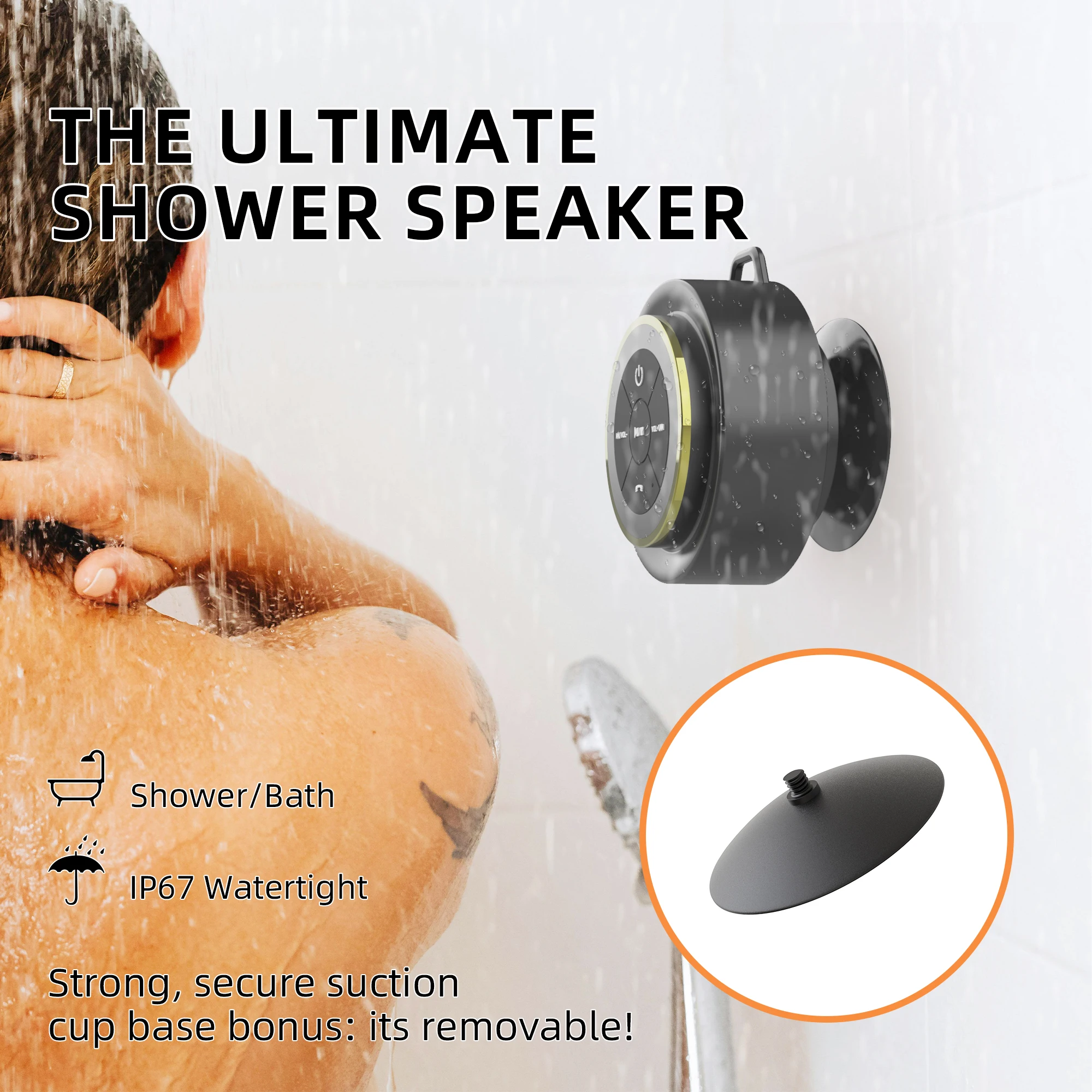 Portable Bluetooth Shower Speaker IP67 Waterproof Wireless Speaker with Suction Cup & Carabiner Built-in Mic True Wireles Stereo