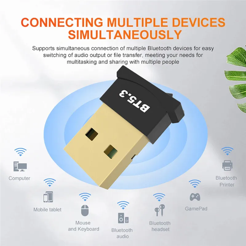 USB Bluetooth 5.3 Dongle adaptador, alto-falante sem fio, receptor de áudio, transmissor para PC, laptop, kit para carro, Bluetooth V5.1