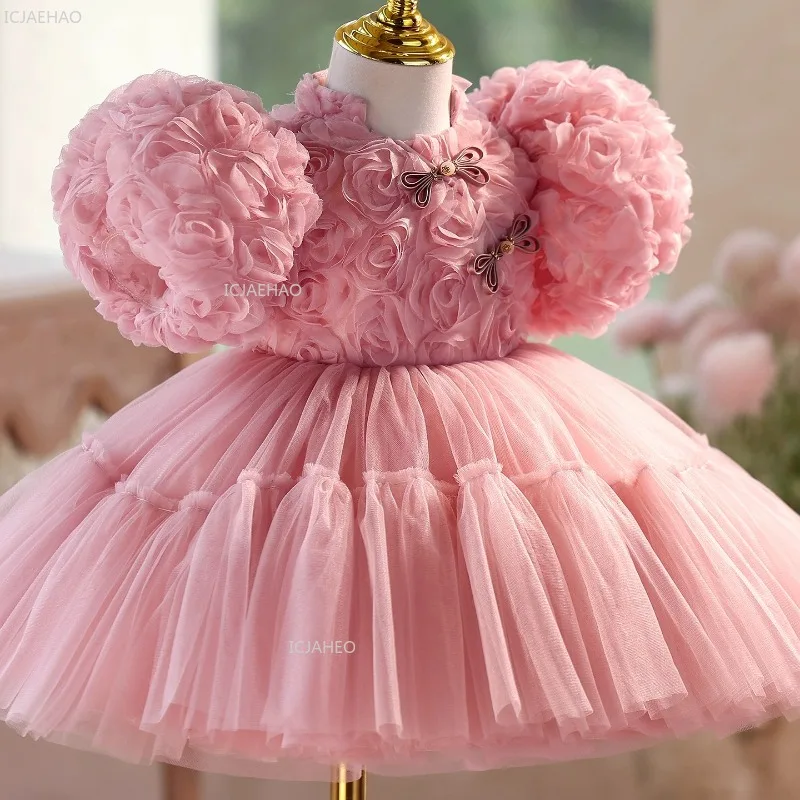 

Kids Girls Wedding Dress FlowerCelebration Pageant Formal Evening Wear Girl Children Birthday Princess Party Gown Puffy Tulle