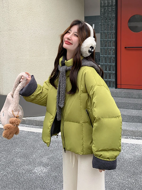 탈부착 가능한 곰 후드 여성용 다운 재킷 2025년 겨울 신상품 소형 사이즈 트렌디 안티에이징 테니드 브레드 코트
