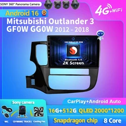 Android 16 Carplay Auto 2K Screen Car Radio Multimedia Player For Mitsubishi Outlander 3 GF0W GG0W 2012 - 2018 Autoradio Stereo