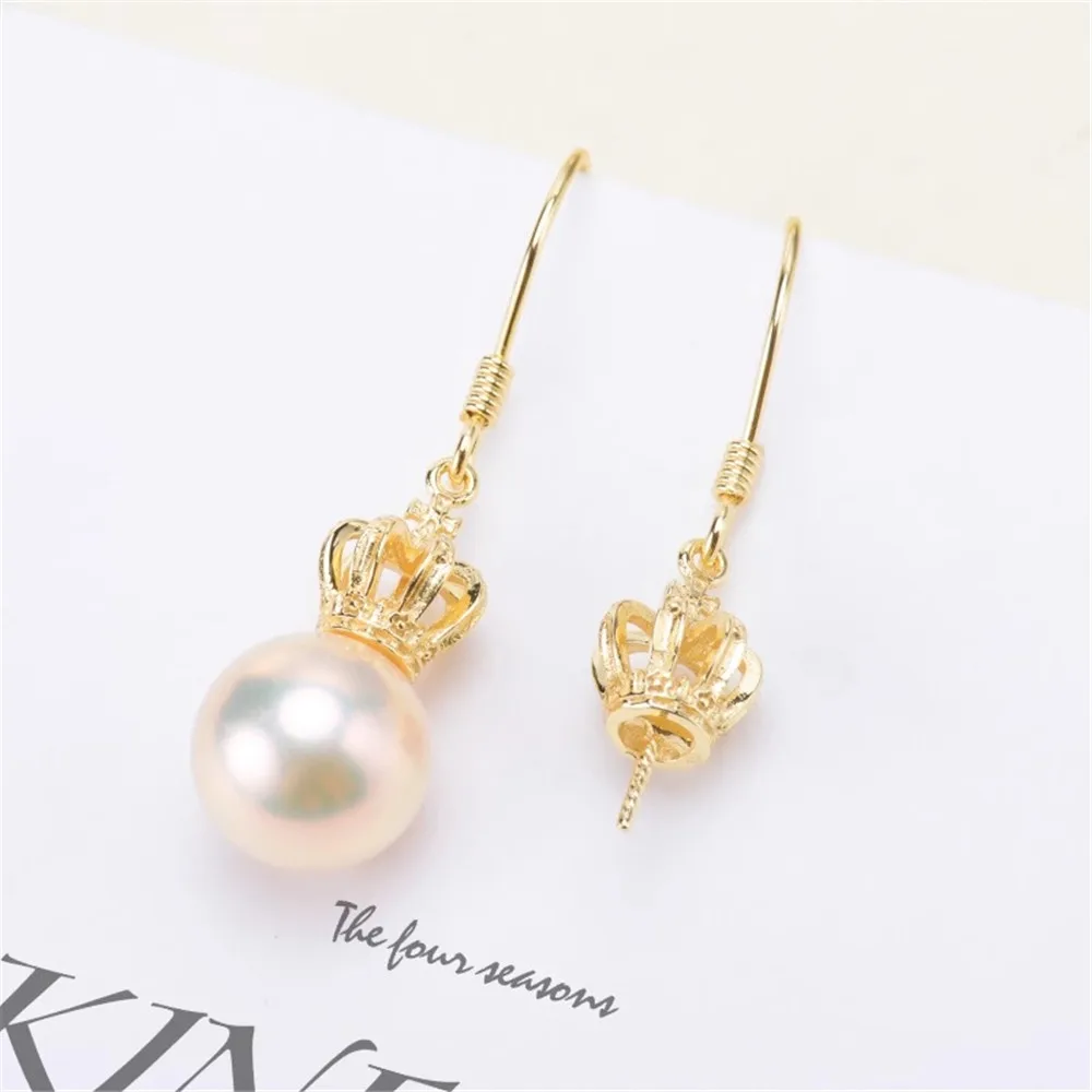 

DIY Pearl Accessories S925 Sterling Silver Earrings Empty Crown Pearl Earrings Fit 8-11mm Oval Beads E236