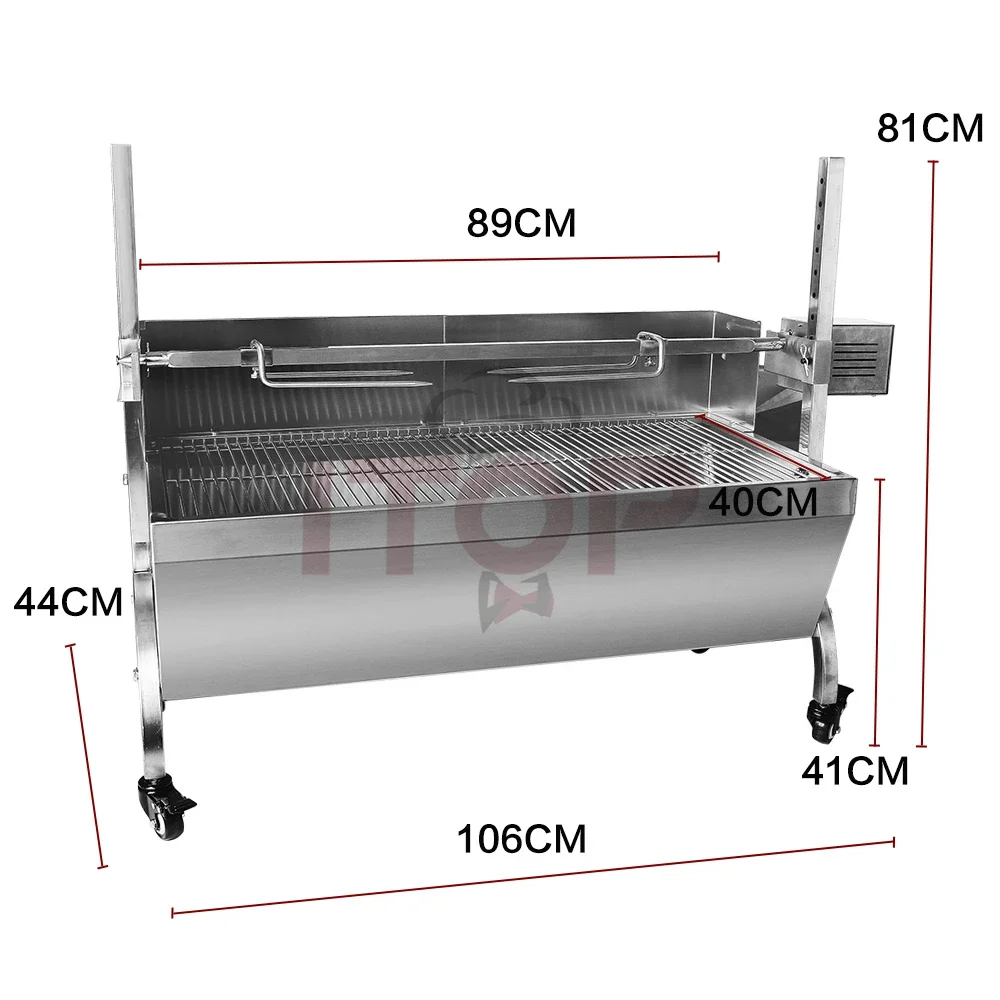 Outdoor large stainless steel hog lamb charcoal barbeque bbq rotisserie spit roaster with 40kg electric motor grill