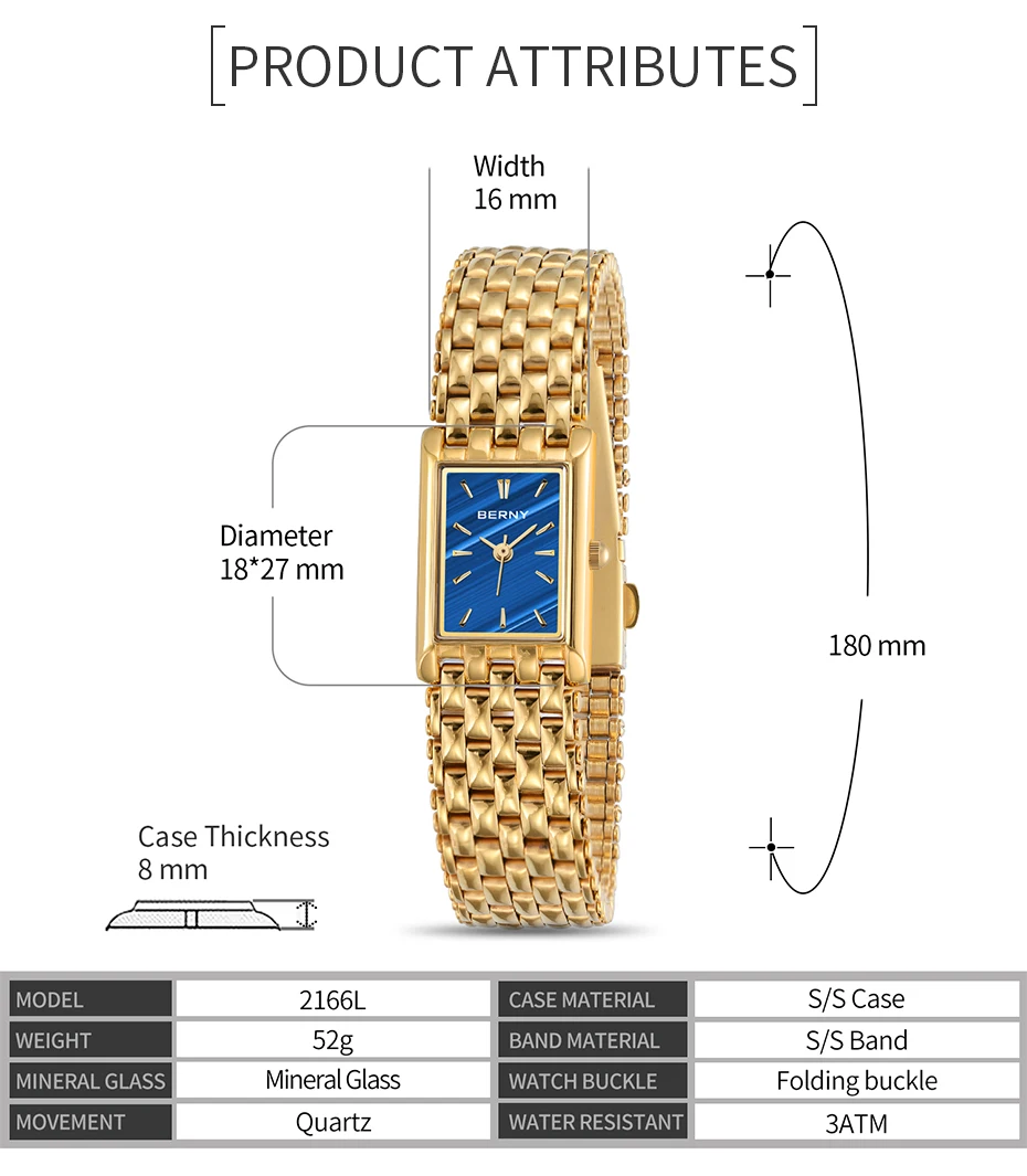 BERNY Quarz Uhr für Frauen Luxus Mode frauen Armbanduhr Wasserdicht Goldene Weibliche Uhr Edelstahl Gold Damen Uhr