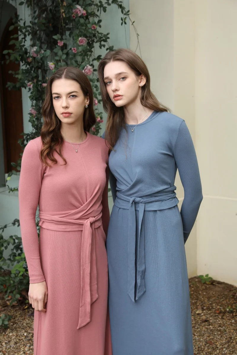 AS 2025 summer ribbing closed-fit wrap tops + Aline dress high Stretch matching sets