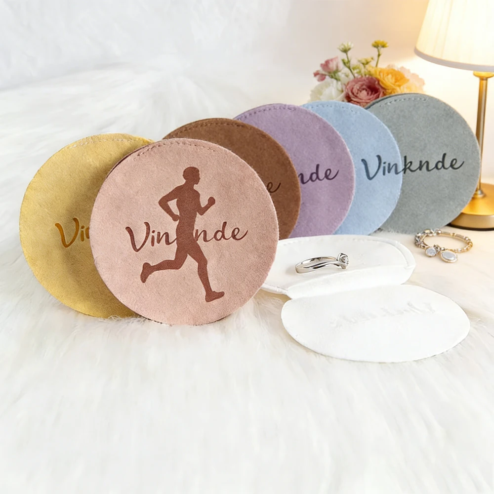 

100Pcs Custom Microfiber Round Gift Bag Velvet Suede Earring Bag Jewelry Packaging Pouch Wedding Favors Organizer Box Print Logo