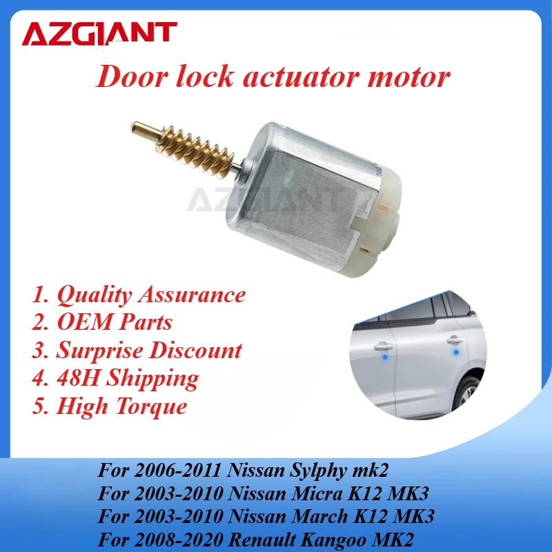 AZGIANT High Quality Car Door Lock Motor for Nissan NV200 1.5 DCi/Sylphy Mk2/Micra K12/Renault Kangoo New Parts FC-280SC-18180
