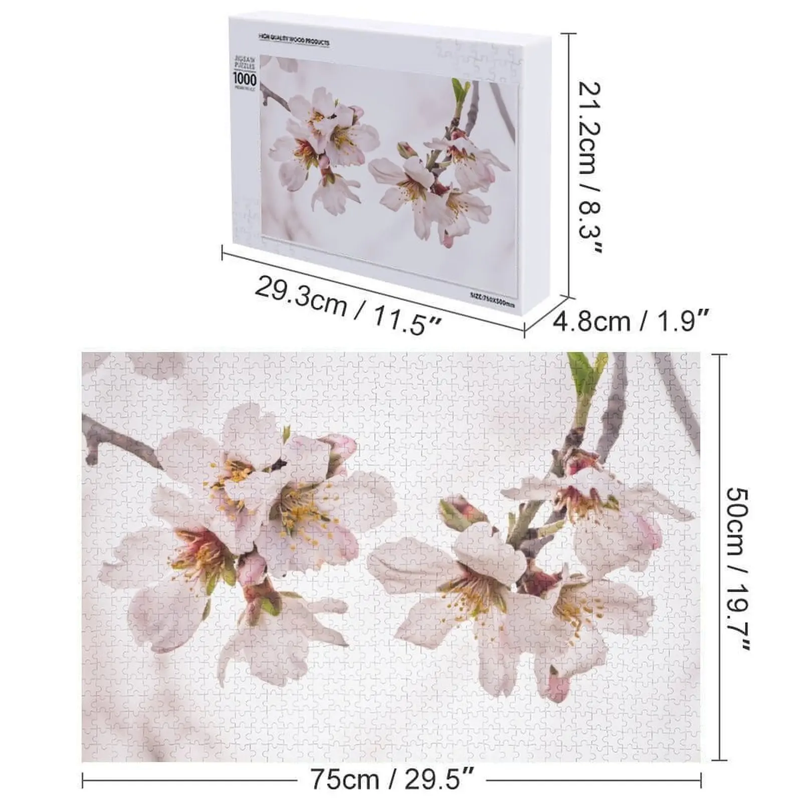 Árvore de amêndoa em flor - Fechar até flores Quebra-cabeça Woodens para adultos Presente personalizado Quebra-cabeça casado