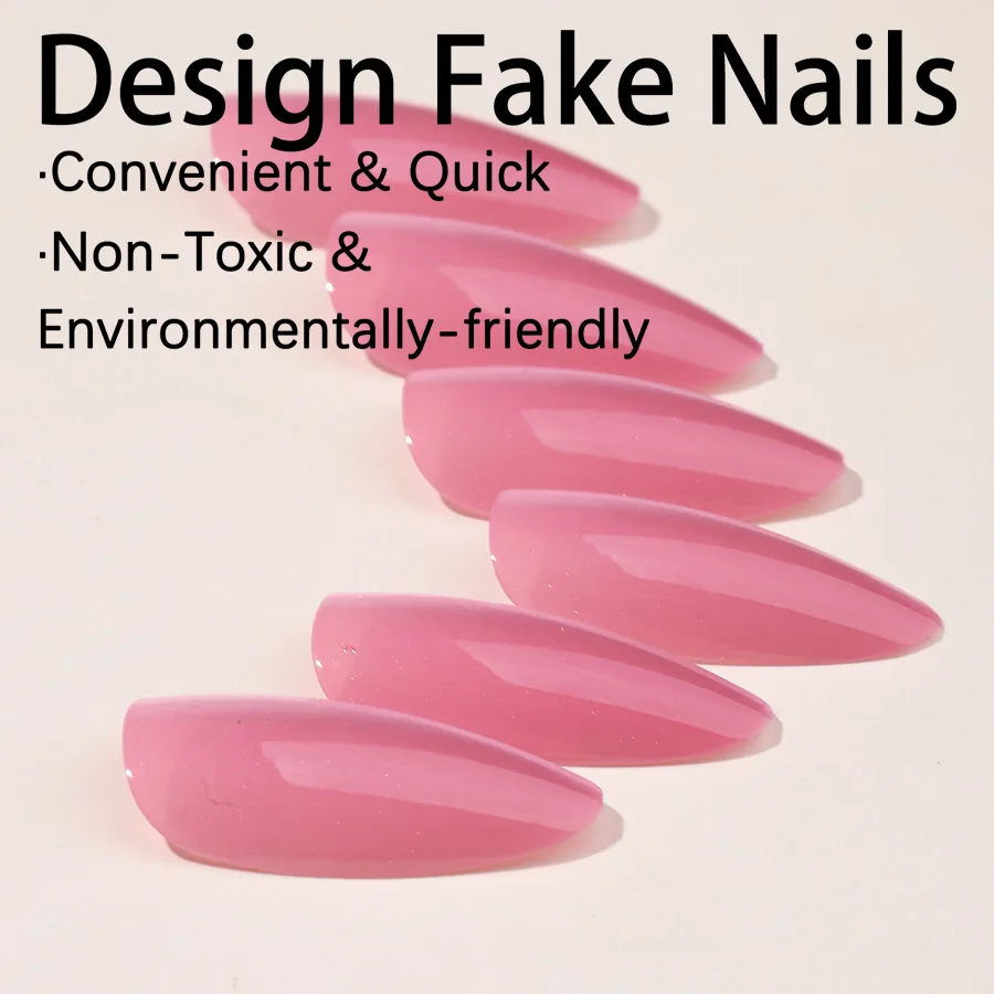 24pcs Gradient Rose Pink False Nails Glossy Cat Eye Design Fake Nail Tips For Girls Women Almond Press On Nails Patch Wearable