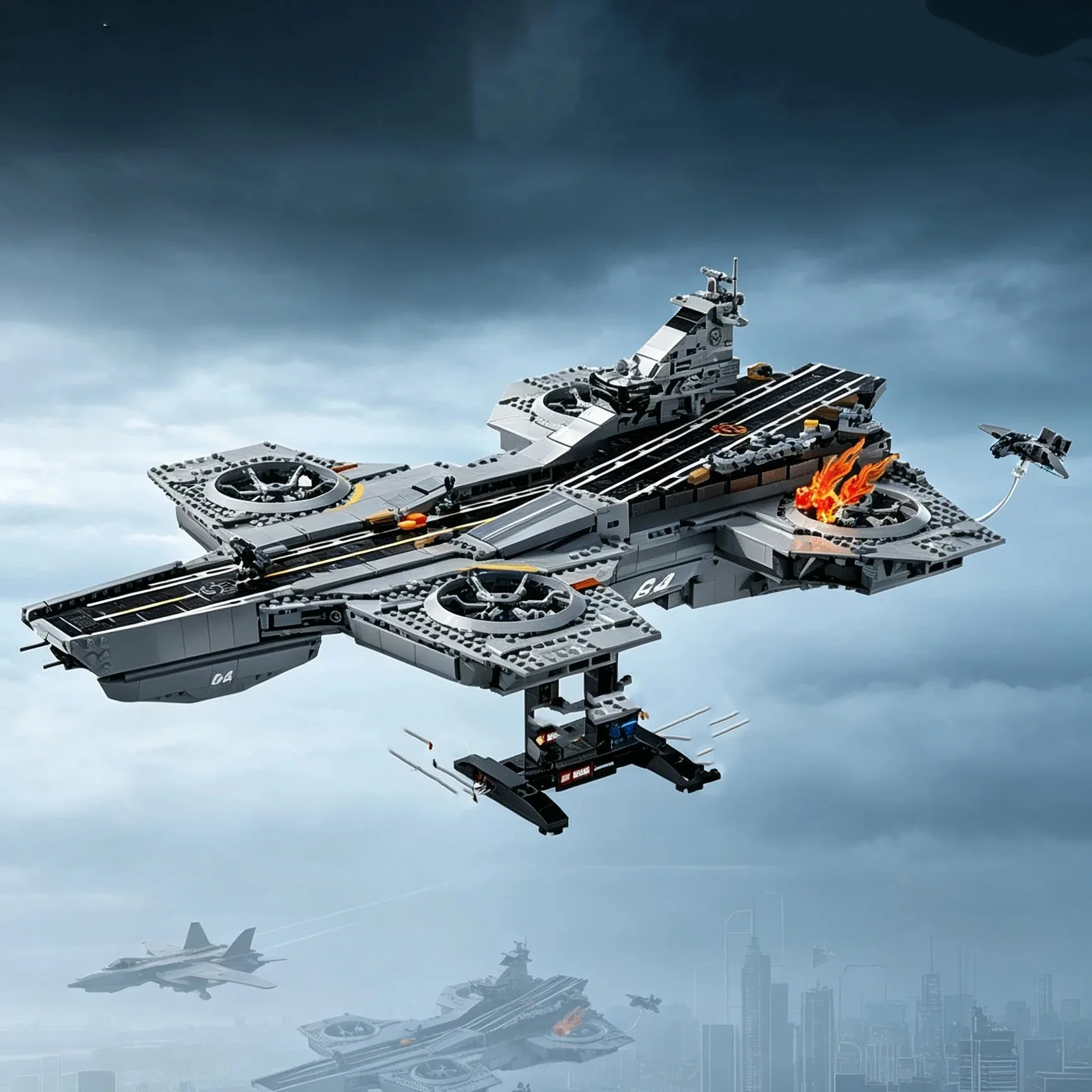 3057 pieces flying aircraft home decoration model Christmas birthday toy helicopter aircraft carrier shield building blocks gi