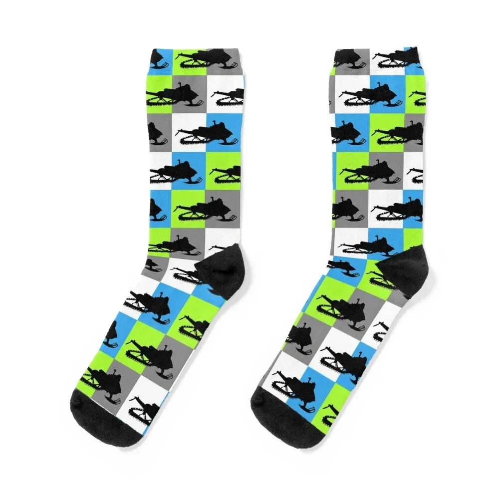 

Snowmobile Silhouettes On Colored Checkerboard Socks Sports Argentina Male Socks Women's