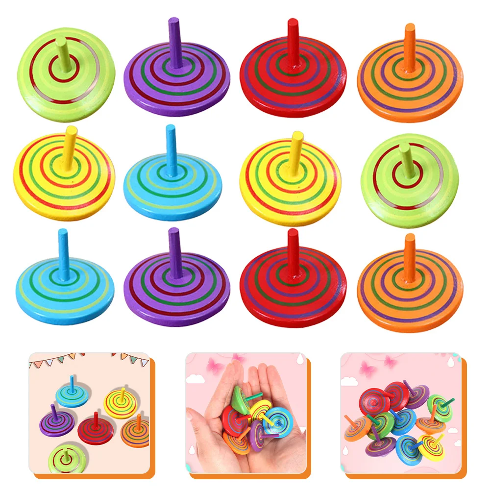 20 Pcs Wooden Spinning Top Child Gyro Toys Baby Kids Small Portable Children Decompression Puzzle