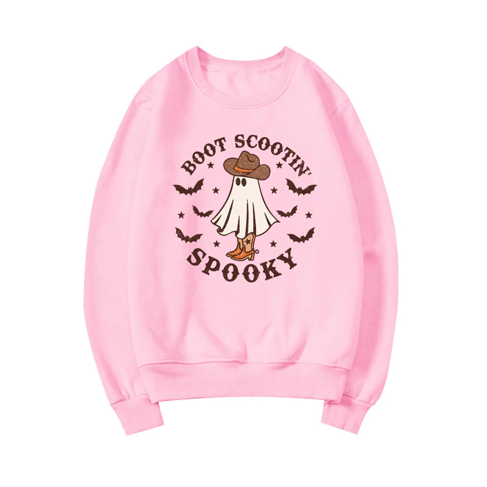 Boot Scootin Spooky Sweatshirt Halloween Hoodie Cowboy Ghost Sweatshirts Cute Spooky Pullover Tops Women Hoodies Halloween Gift