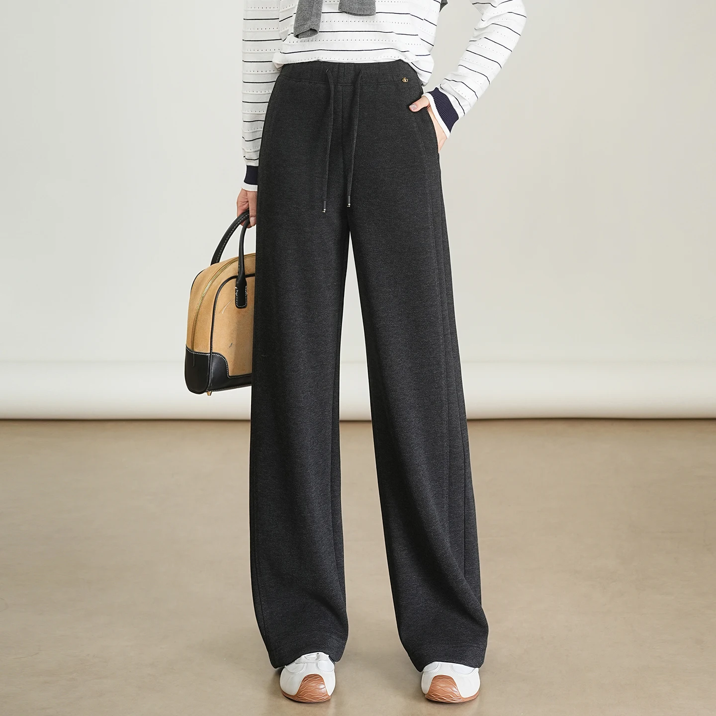 

Шерстяные широкие брюки с высокой талией, женские утягивающие брюки прямого кроя, осень-зима, повседневные однотонные брюки с деталями