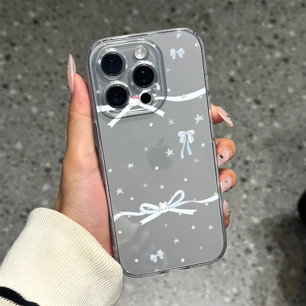 الأزرق القوس كيتي أرنب سيليكون جراب هاتف آيفون 17 16 15 14 13 12 11 برو Xs ماكس الهواء البسيطة 7 8 6 6s زائد SE 2020 2022 غطاء