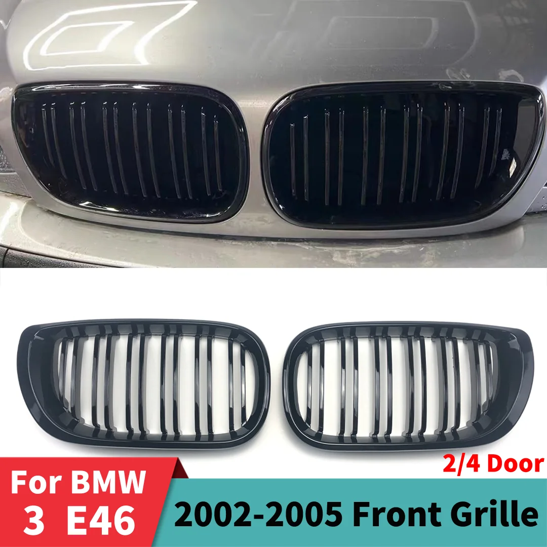 

Glossy Black Front Bumper Kidney Double Slat Grill Radiator Grille Grid For BMW E46 3 Series 4 Door 2002-2005 Tuning Accessories