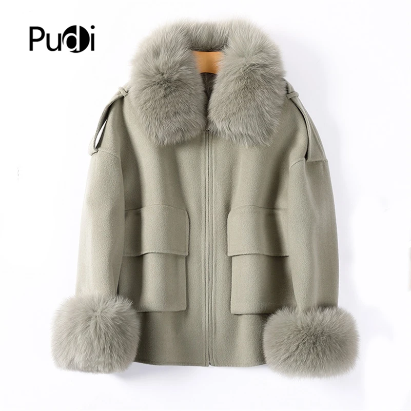 

Pudi Women Winter Real Fox Fur Coat Jacket 2021 Ins Hot Lady Female Over Size Rex Rabbit Liner Parka Trench Z20135