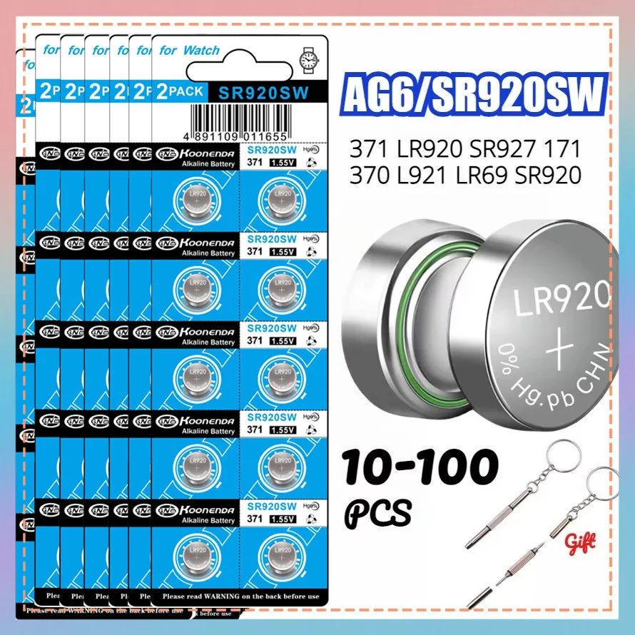 10PCS-100PCS 1.55V AG6 371 SR920SW LR920 SR927 171 370 L921 LR69 SR920 Button Batteries For Watch Toys Remote Cell Coin Battery