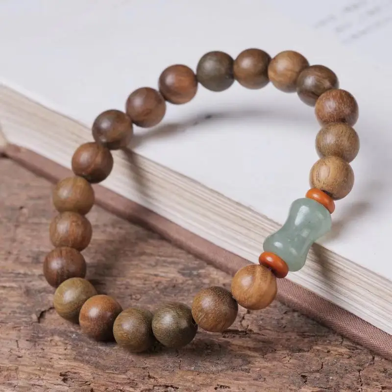 Cui Gu DIY Green Sandalwood Bracelet Decorative Jewelry, 0.8mm Beads, Unisex, Simple Style