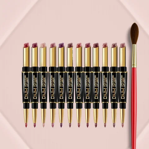 DNM Double-ended Matte Lipstick Pencil Non-stick Cup Long Lasting Lipstick Lip Liner Waterproof 2 In 1 Lip Stain Pencil Makeup