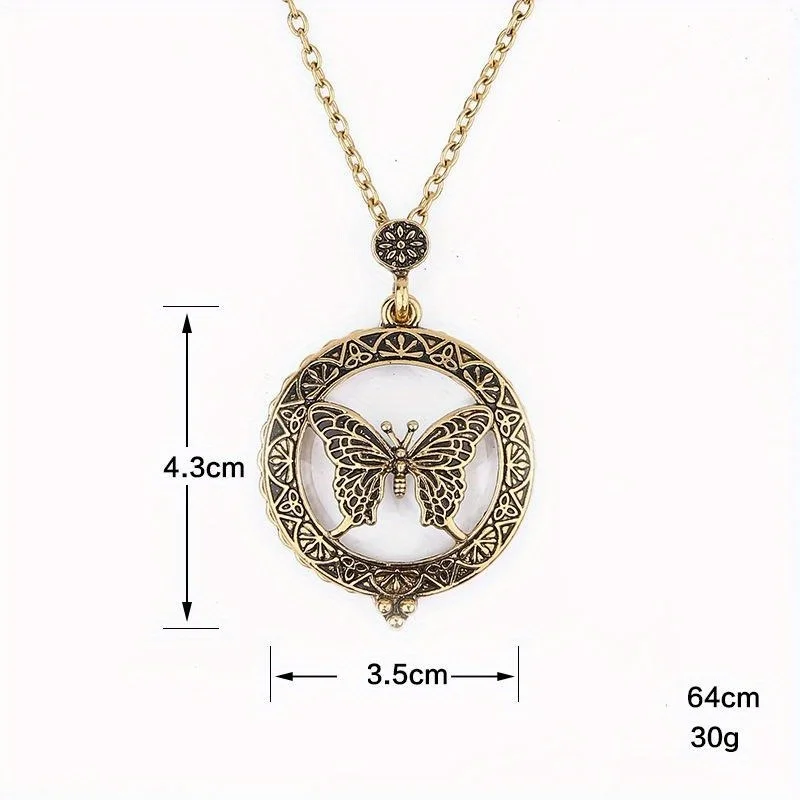 1pc Retro Hollow Magnifying Glass Long Sweater Chain Glass Pendant for Women's Fashion