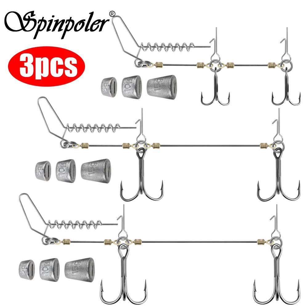 Spinpoler 3-teiliges Premium Hecht-Stinger-Rig Anti-Rotations-Softbait-Tackle 3X Starker Geschmiedeter Dreifachhaken Shad Curltail Köder Pesca