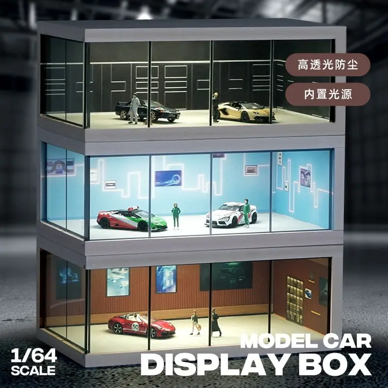 MoreArt 1/64 Parking lot model light version scene model display box TIMEMicro Simulation alloy car exhibition hall scene storag