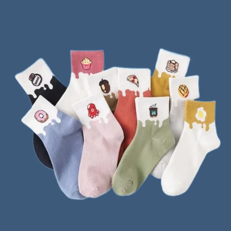 10 Pairs 2024 Autumn and Winter New Milk Series Socks Women's Japanese Cute Ins Girl Cartoon Cotton Middle Socks Women's Socks