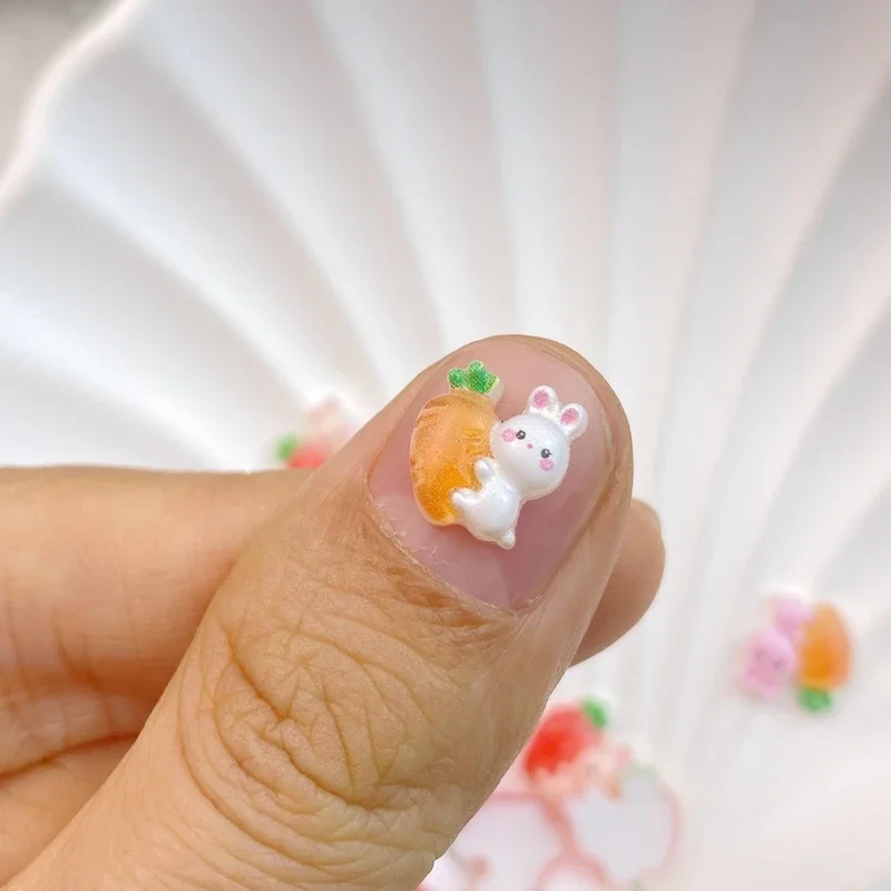 50Pcs New Cartoon Carrot Rabbit nail art accessories cute three-dimensional Super Cute High Face Value Nail Decoration