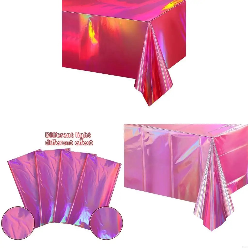 

97QD Metallics Lasers Design Spillproofs Table Cover 137x274cm Quick Cleanup For Celebration Birthdays And Indoor Outdoor Event
