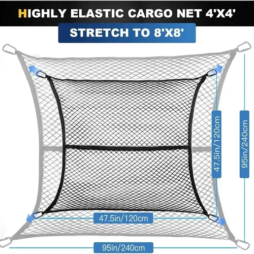 Imagen 2 del producto Red de carga para cama de camioneta, red de carga para camiones de alta elasticidad y estirable, adecuada para estirar camiones y SUV de 4'x4' a 8'x8'