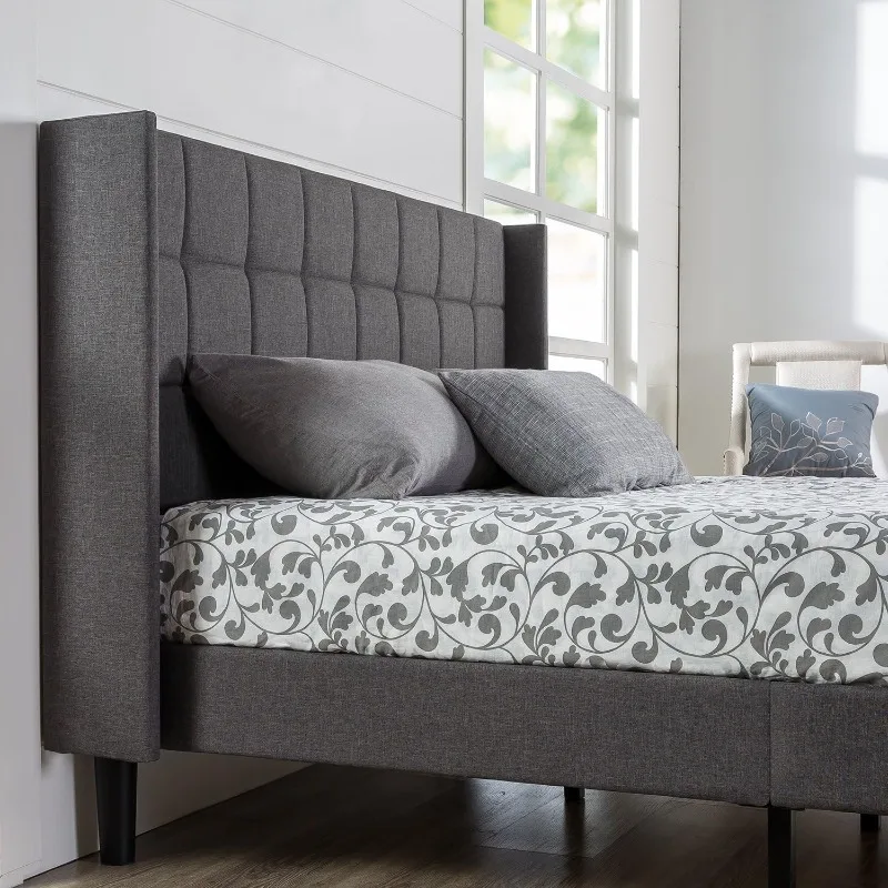 Dori Upholstered Platform Bed Frame with Wingback Headboard, Mattress Foundation, Wood Slat Support, No Box Spring Needed