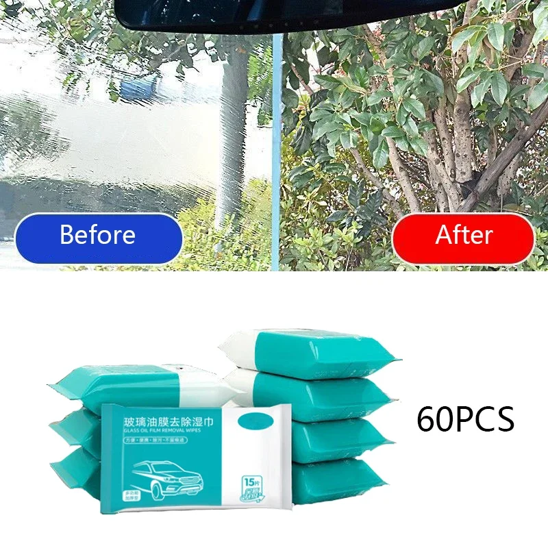 

Car Oil Stain Cleaner Glass Oil Film Removing Wet Towel Front Windshield Cleaning Vehile Window Powerful Decontamination 60PCS