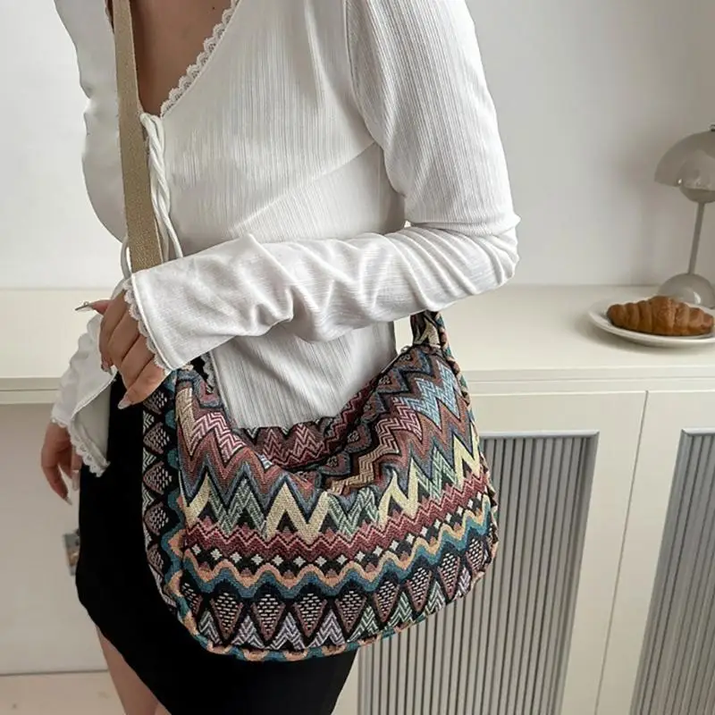 حقيبة Crossbody للنساء والبنات Canvas على الطراز البوهيمي محفظة الكتف الكتف الكبيرة للتسوق والعمل 20ca #3