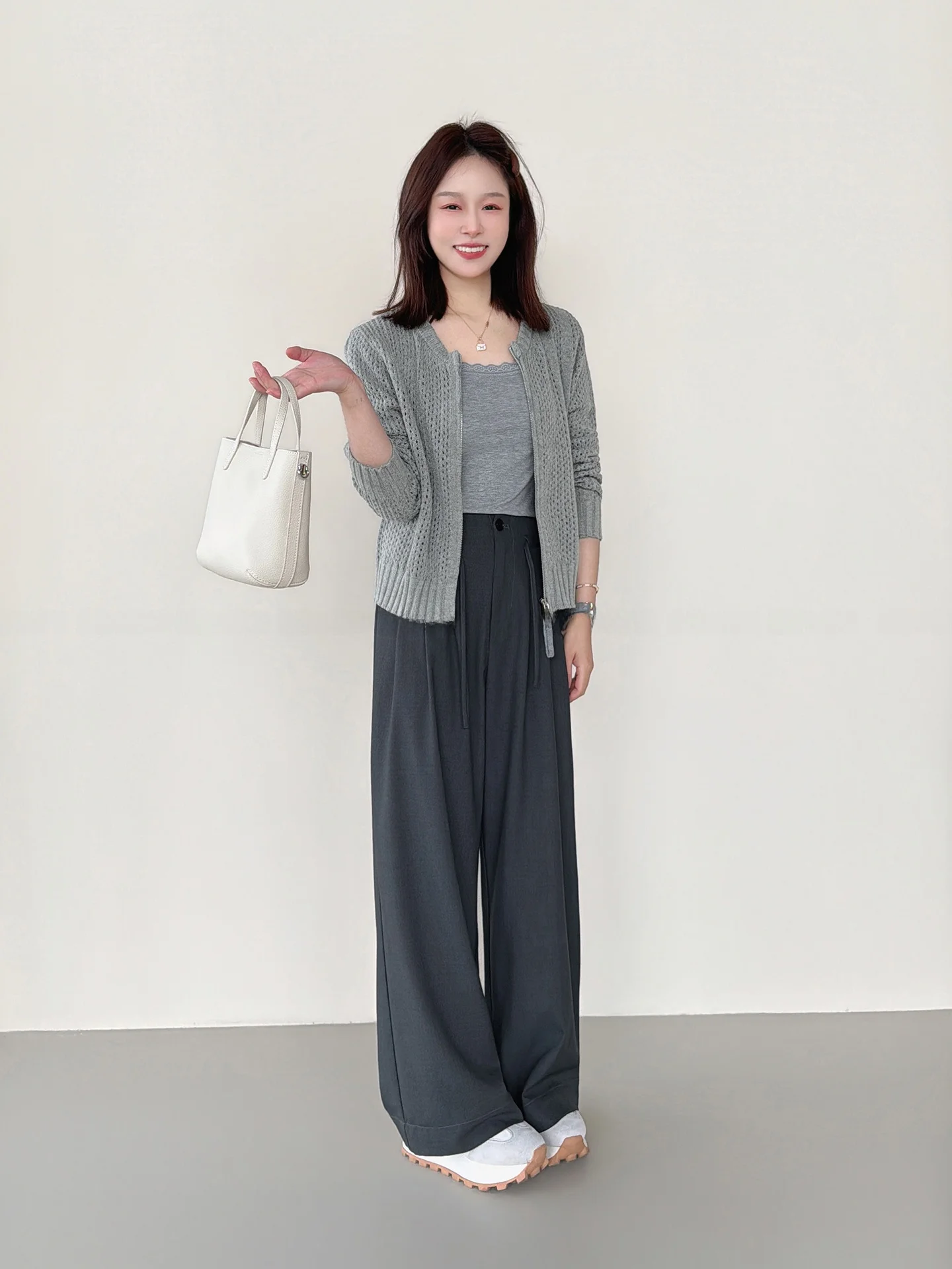 

Soft Hollow out Knitted Sweater Zipper Cardigan Women's Spring Summer New Style Small Size 146 Korean Version Loose Fit Casual