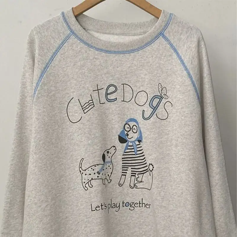 Coreano sle longo sve impresso moletom solto ajuste ex primavera outono faion emagrecimento versátil topo na moda streetwear